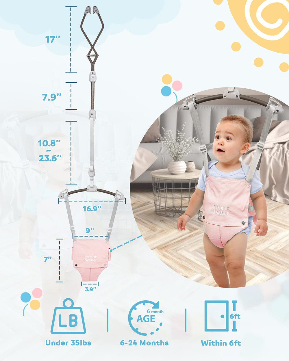 Infant Master travel-friendly foldable design supports on-the-go play.