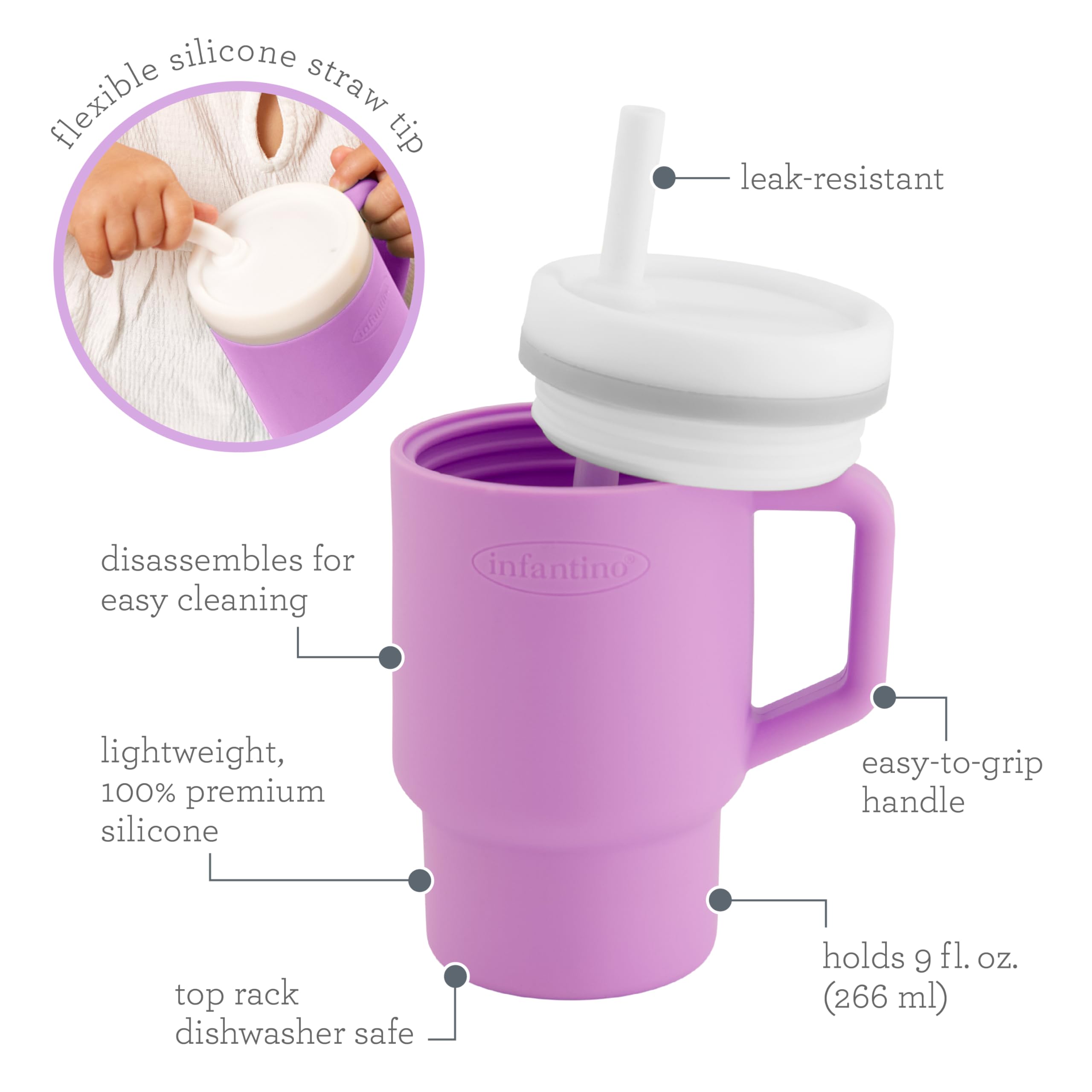 Infantino My 1st Tumbler has a removable straw for quick, thorough cleaning
