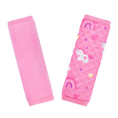 INFANZIA car seat strap covers in pink cushion for baby comfort on busy rides
