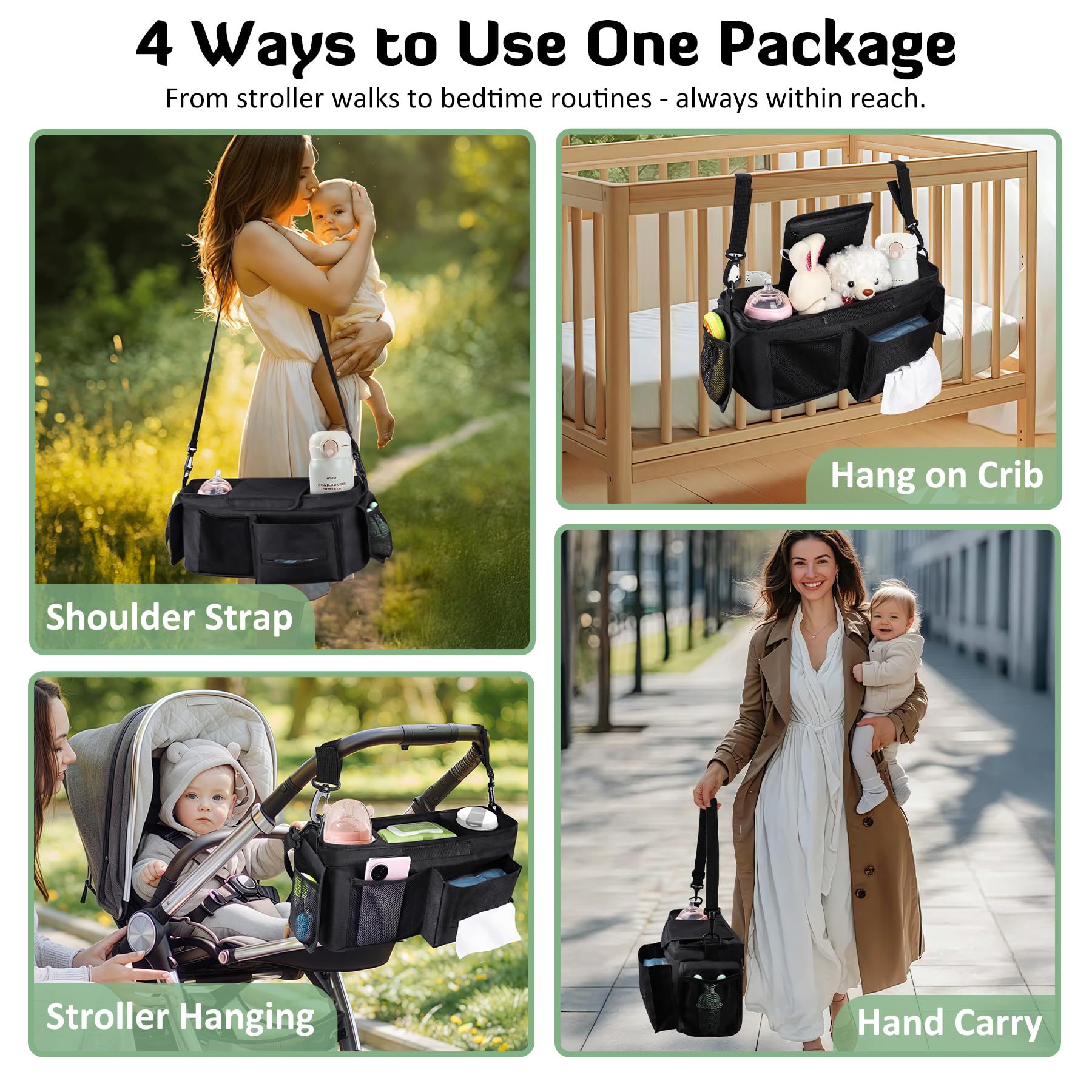 INFANZIA organizer front pocket accessibility supports quick diaper changes