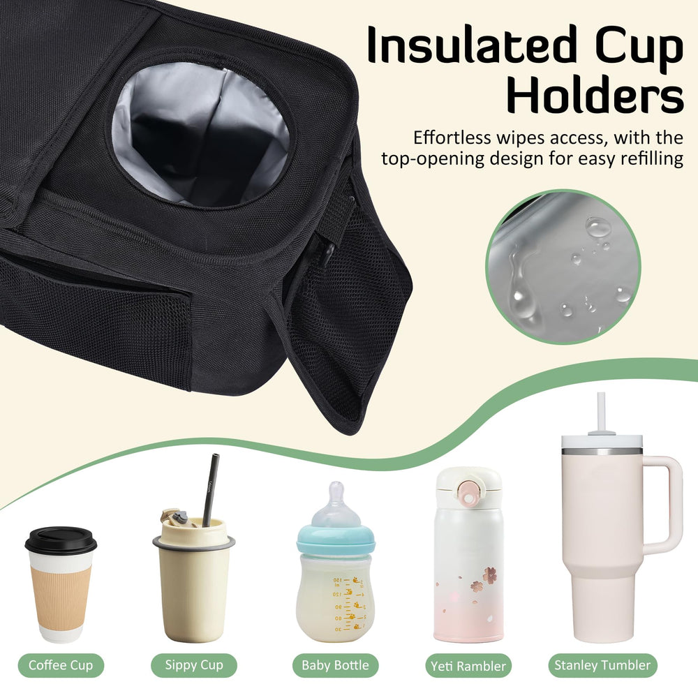 INFANZIA insulated cup holders keep drinks steady on bumpy paths