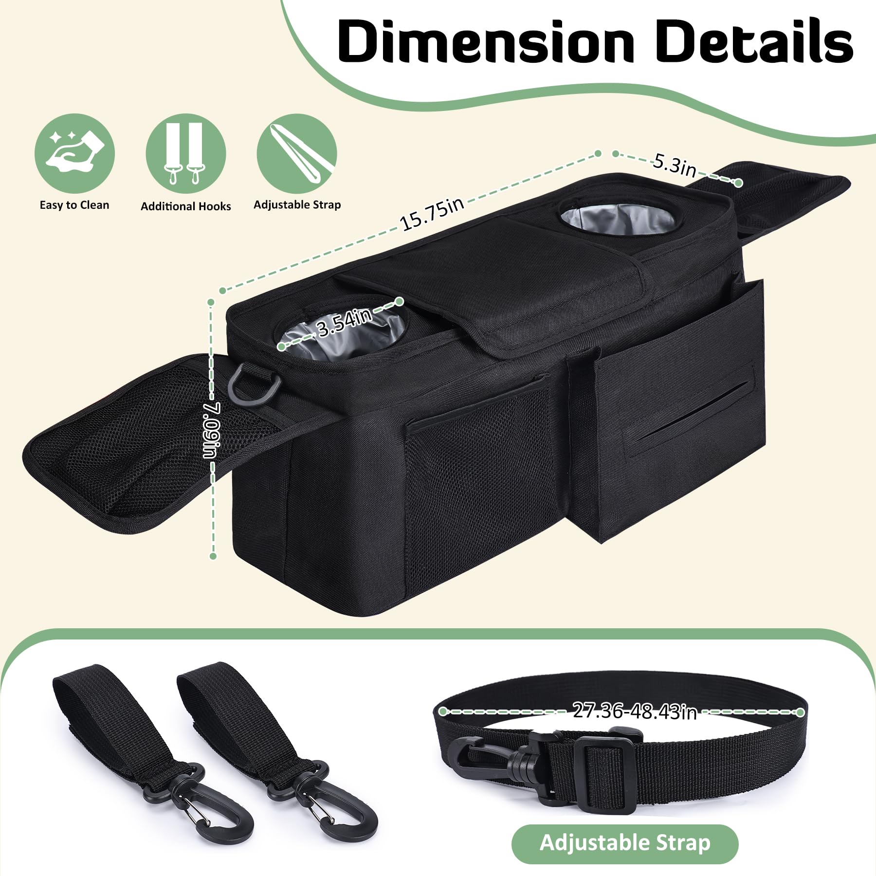 INFANZIA adjustable strap converts to a hands-free shoulder bag