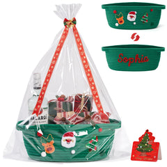 InfiBay Christmas basket empty green with handle ready for gifting.