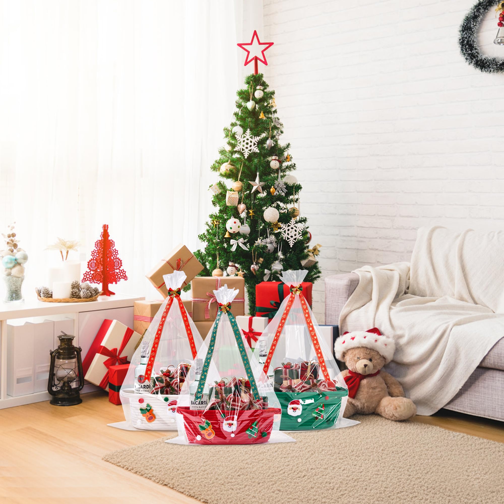 InfiBay Christmas basket as a centerpiece with holiday elements for table decor.