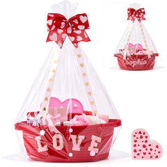 InfiBay Valentines basket empty red with handle ready for gifts.