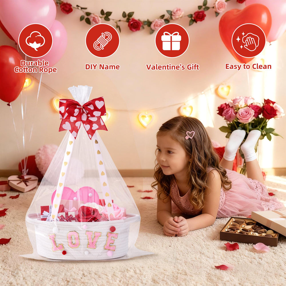 InfiBay Valentines basket love bow adds finishing touch for a polished display.