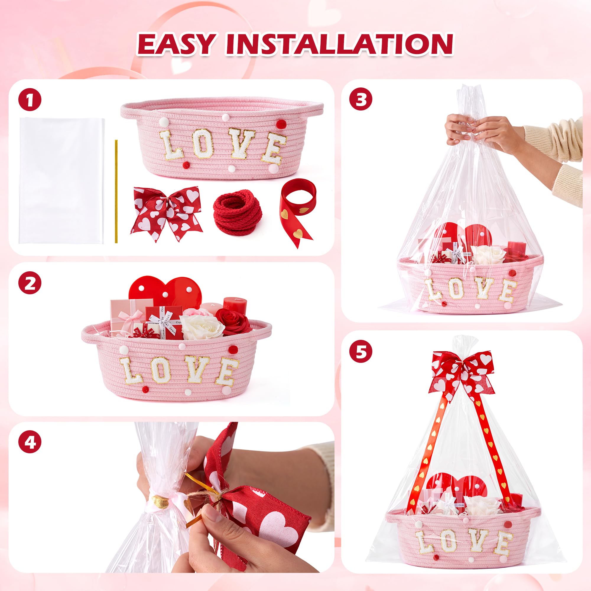 InfiBay Valentines Day Basket love ribbon adds decorative charm.