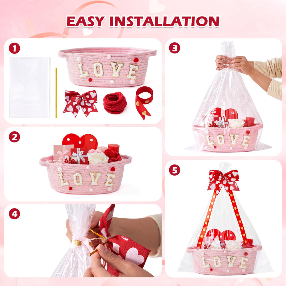 InfiBay Valentines Day Basket love ribbon adds decorative charm.