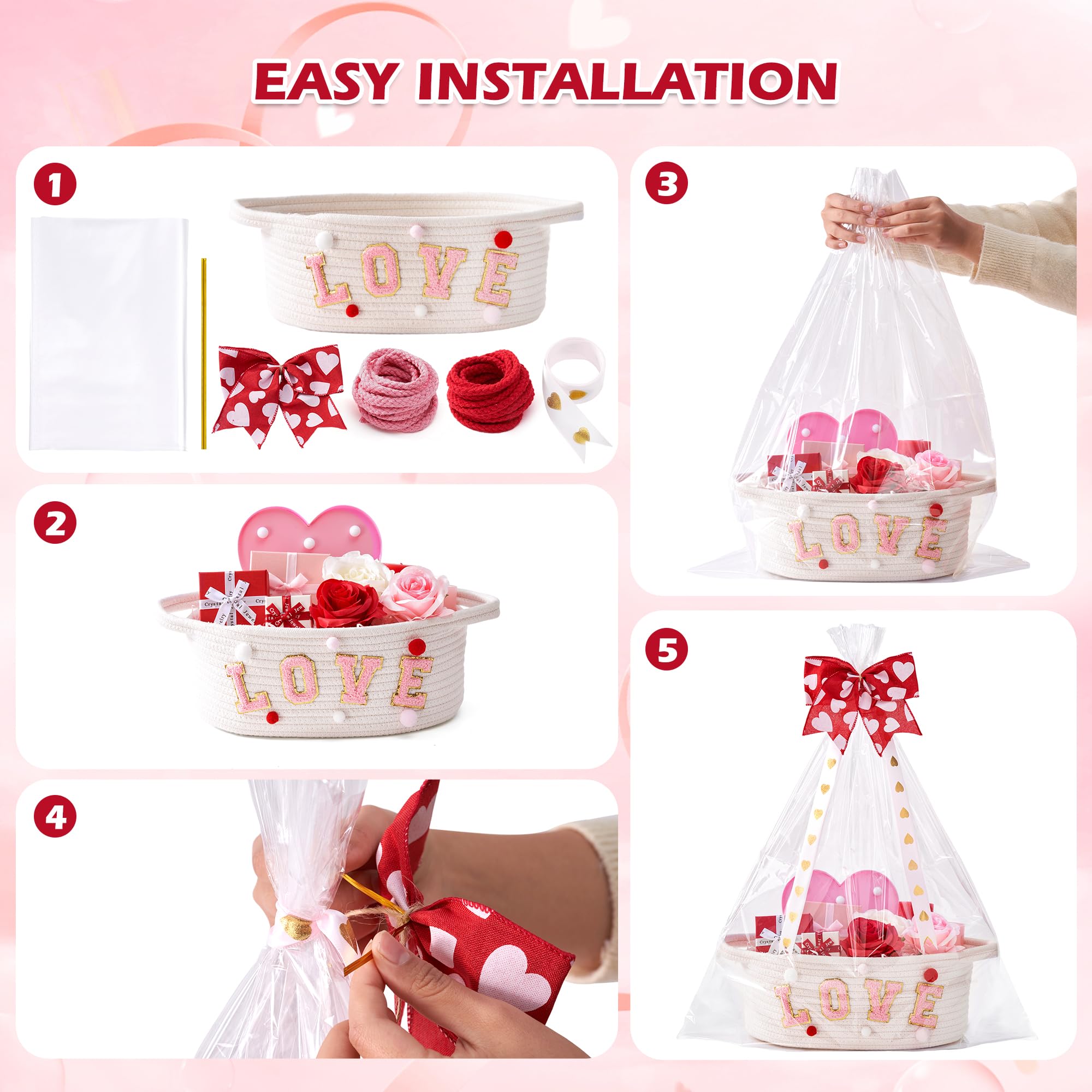 InfiBay Valentines basket personalized name rope lets you customize the gift.