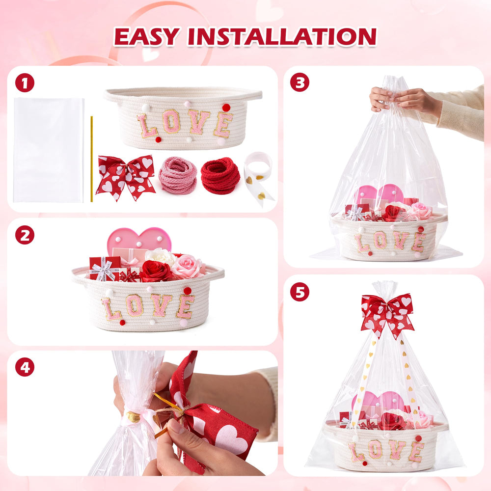InfiBay Valentines basket personalized name rope lets you customize the gift.