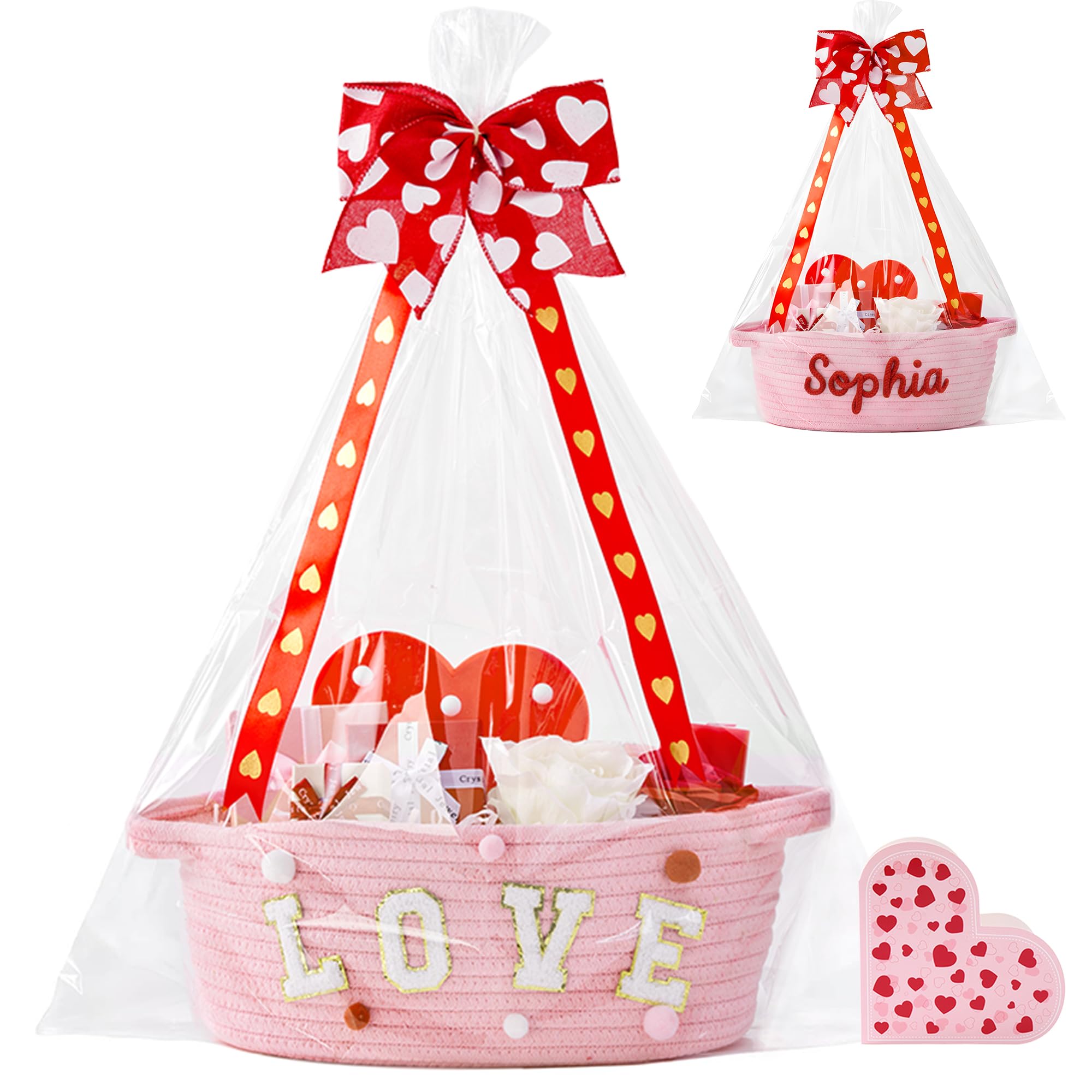 InfiBay Valentines Day Basket pink empty for elegant gift presentation.