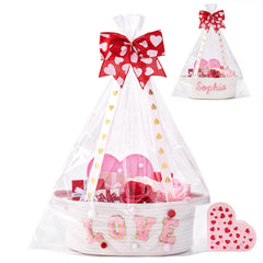 InfiBay Valentines basket white basket shows gift-ready elegance for Valentine surprises.