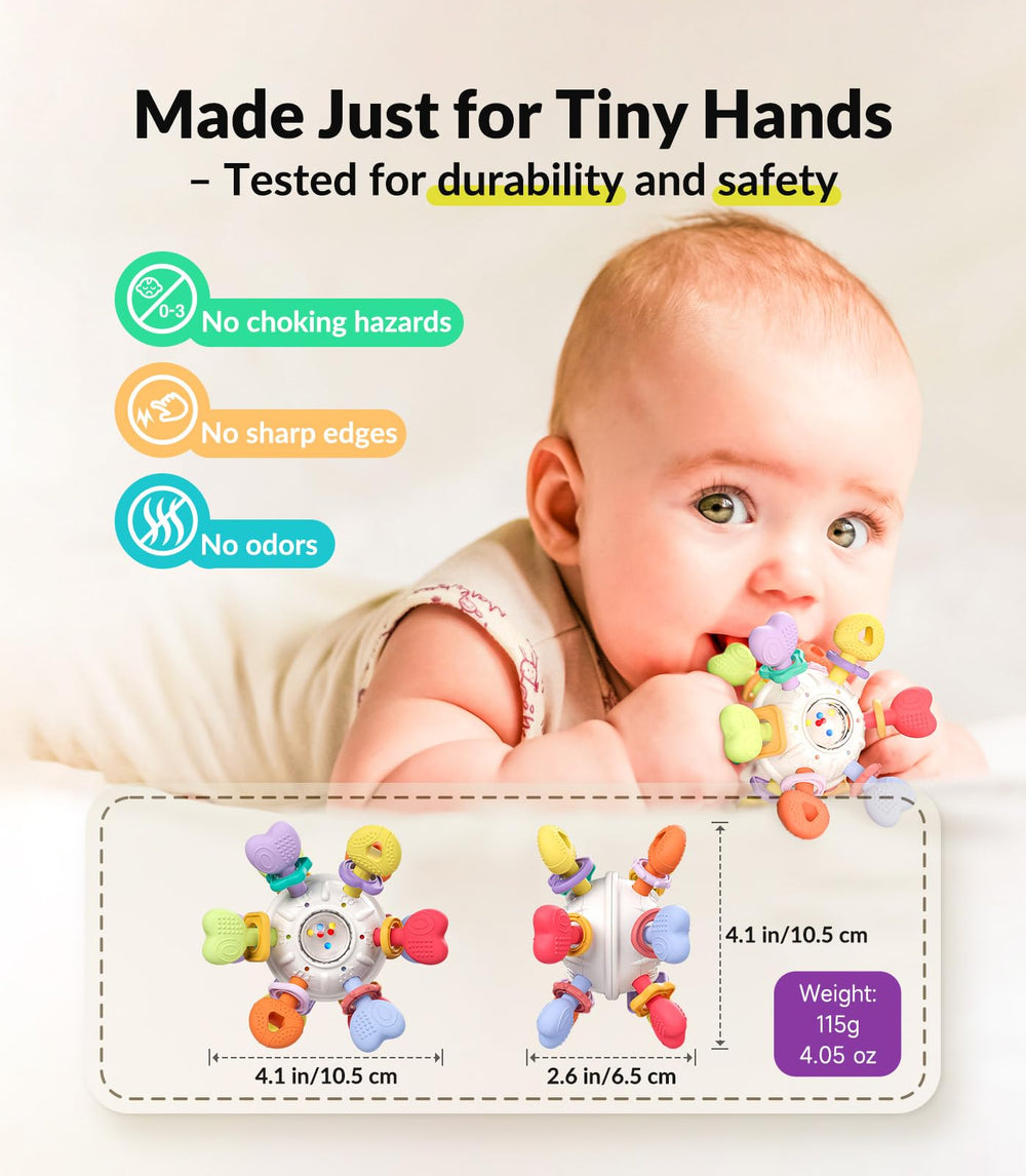 Infinno bright color rattle promotes auditory development.