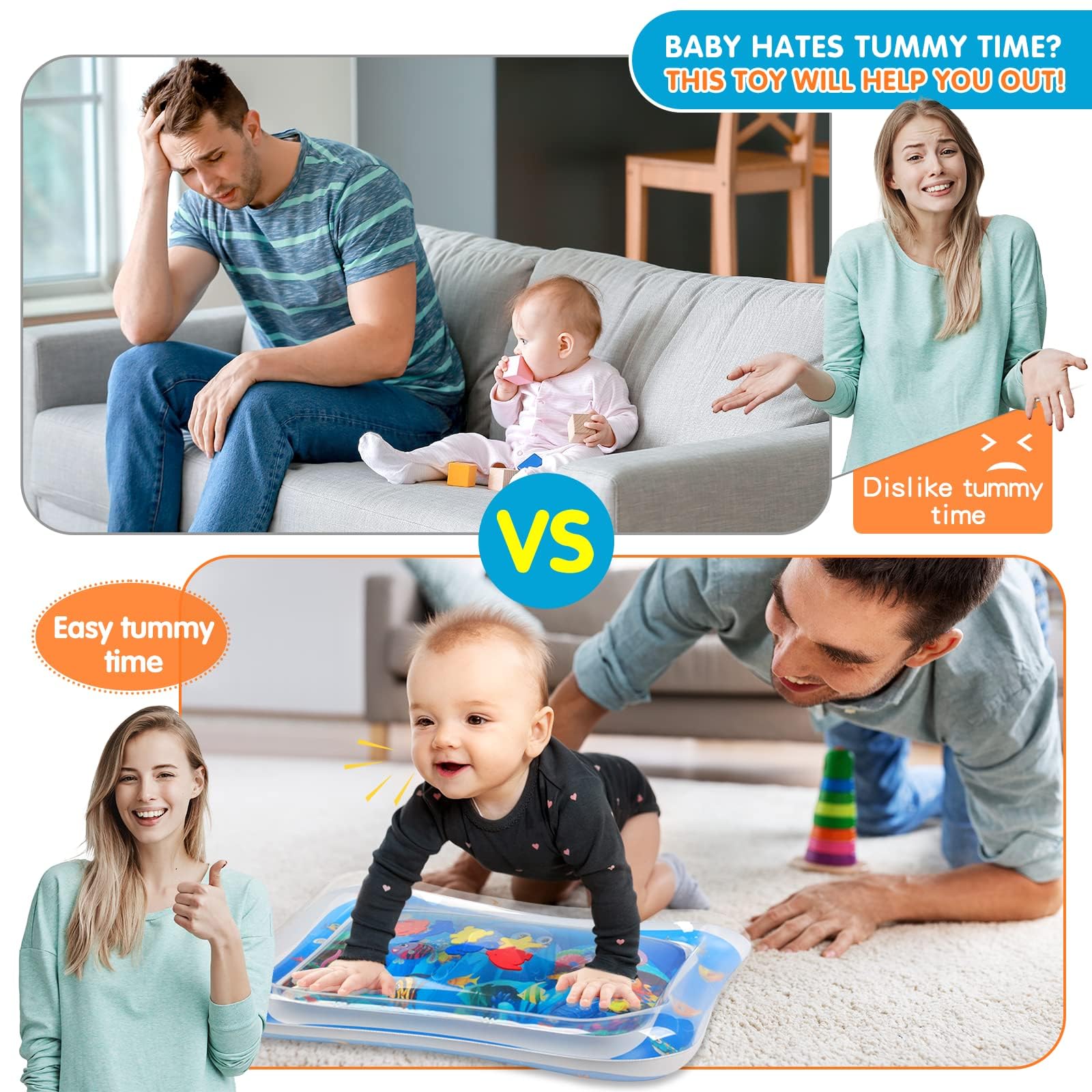 Edge inflation feature on Infinno tummy time mat provides a stable play surface.
