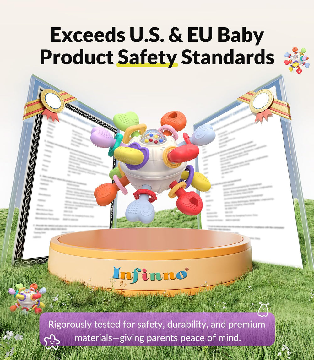Infinno multi-functional teether and rattle for baby playtime.