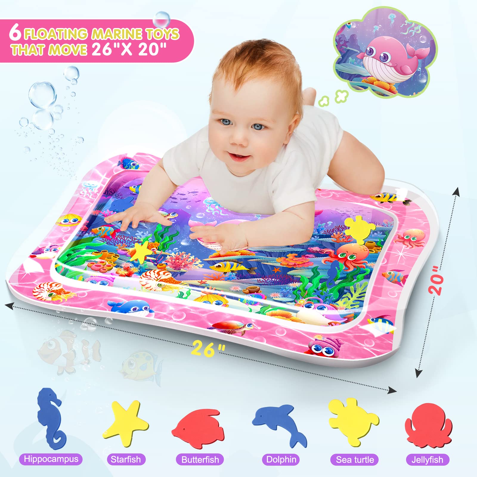 Infinno tummy time pink water mat edge inflated provides stable surface for tummy time.