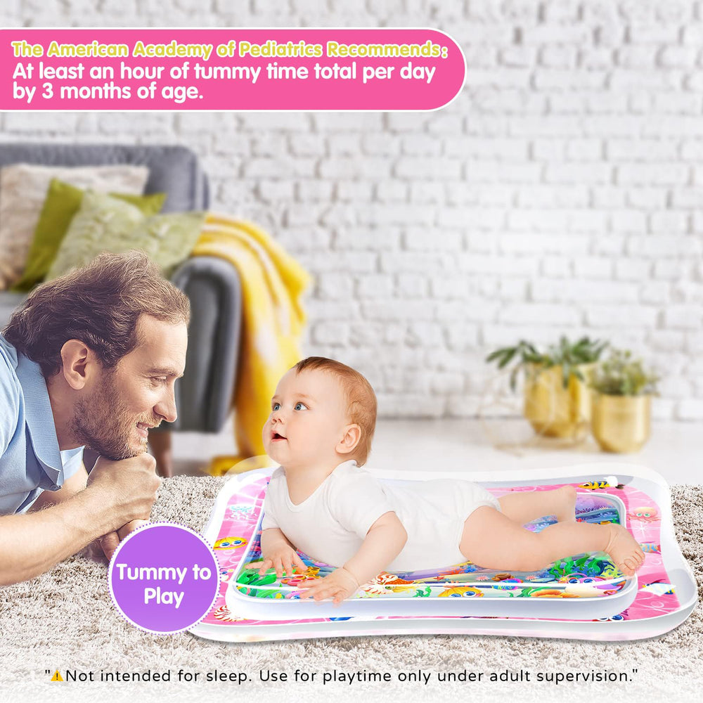 Infinno tummy time pink water mat folded flat for effortless storage and transport.