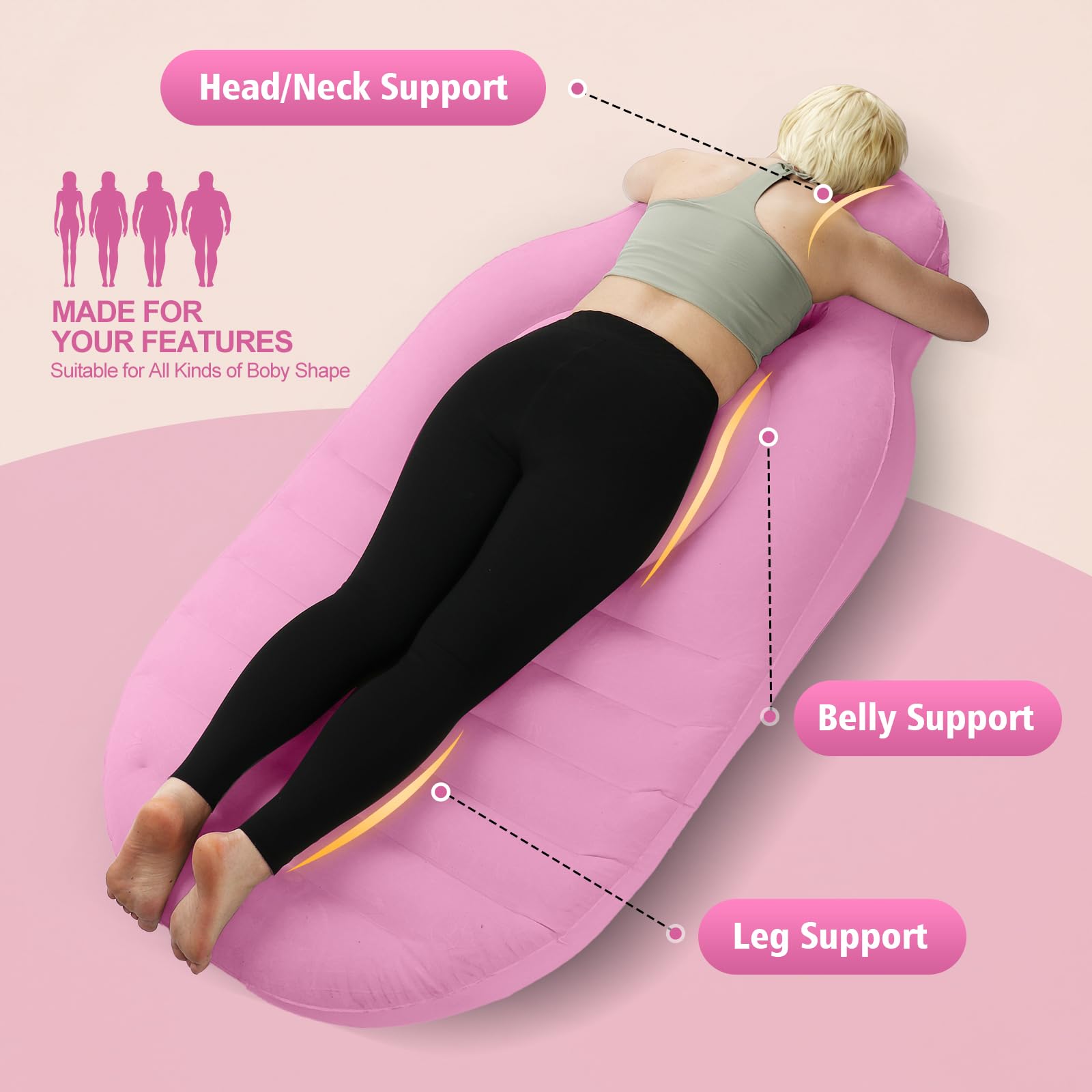 Adjustable firmness on the Inflatable Pregnancy Pillow for personalized comfort.
