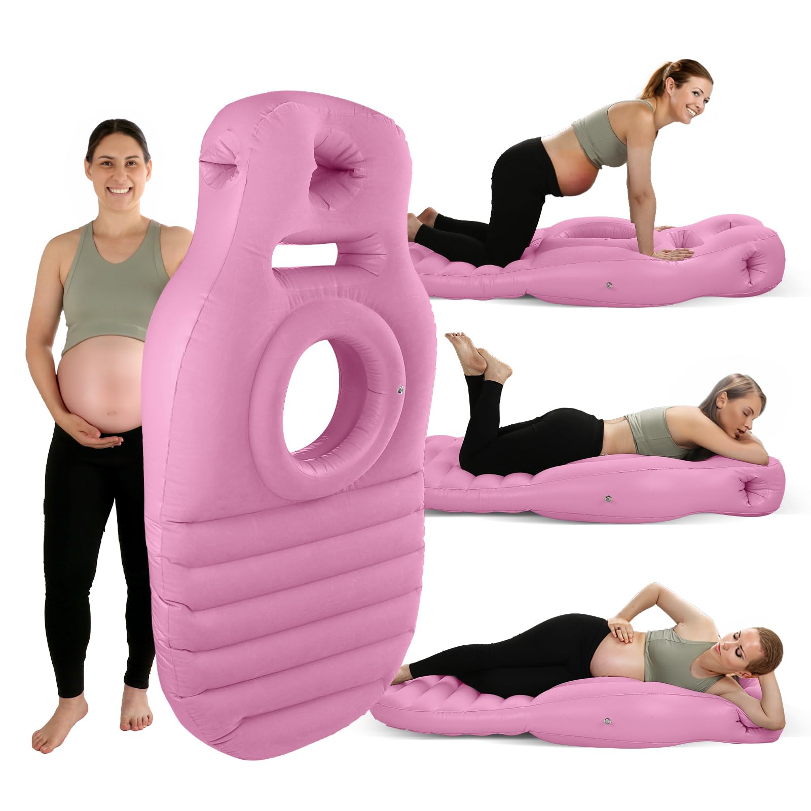 Inflatable Pregnancy Pillow with belly hole supports prone sleep and growing bump.