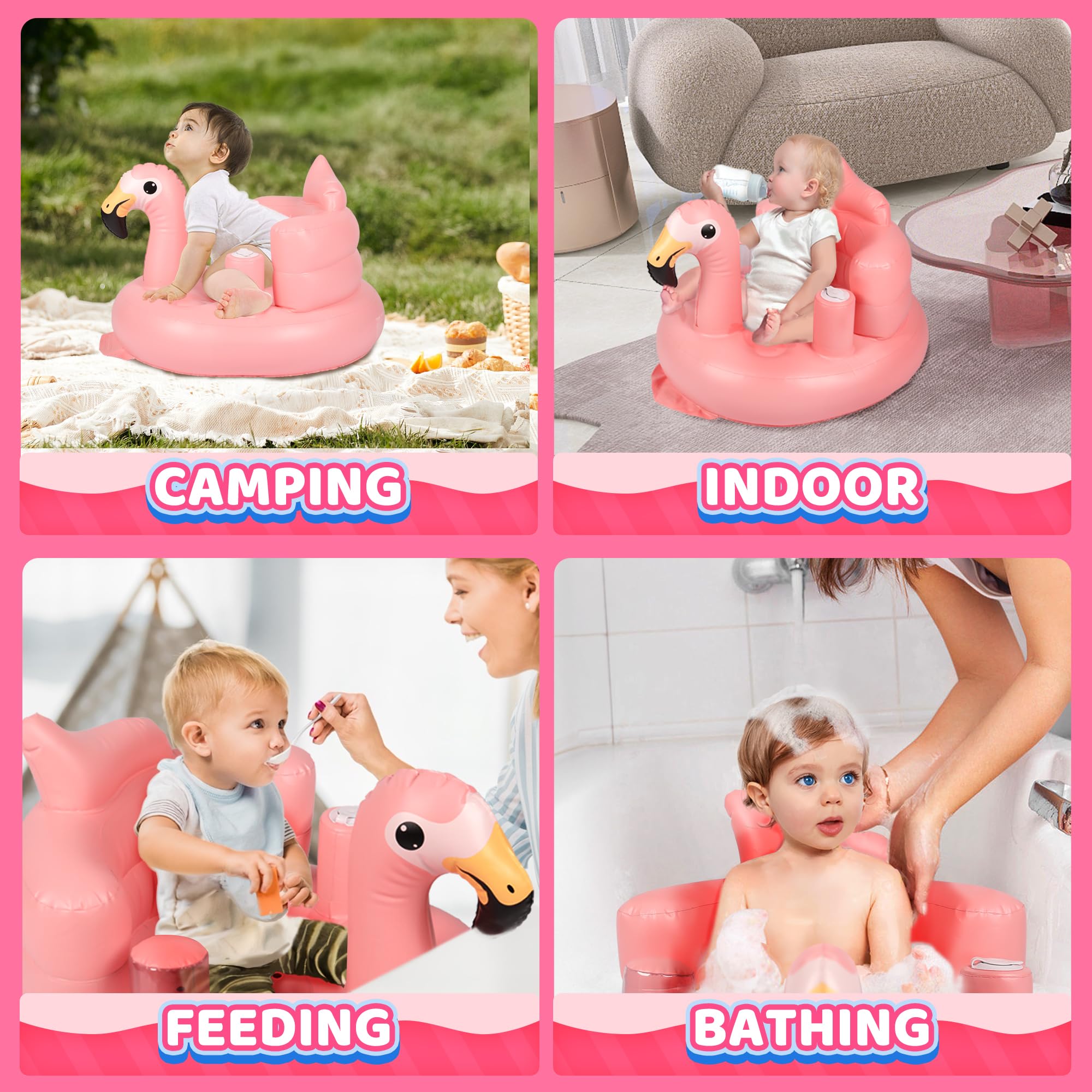 InflateFly baby seat built-in pump for quick, easy inflation.