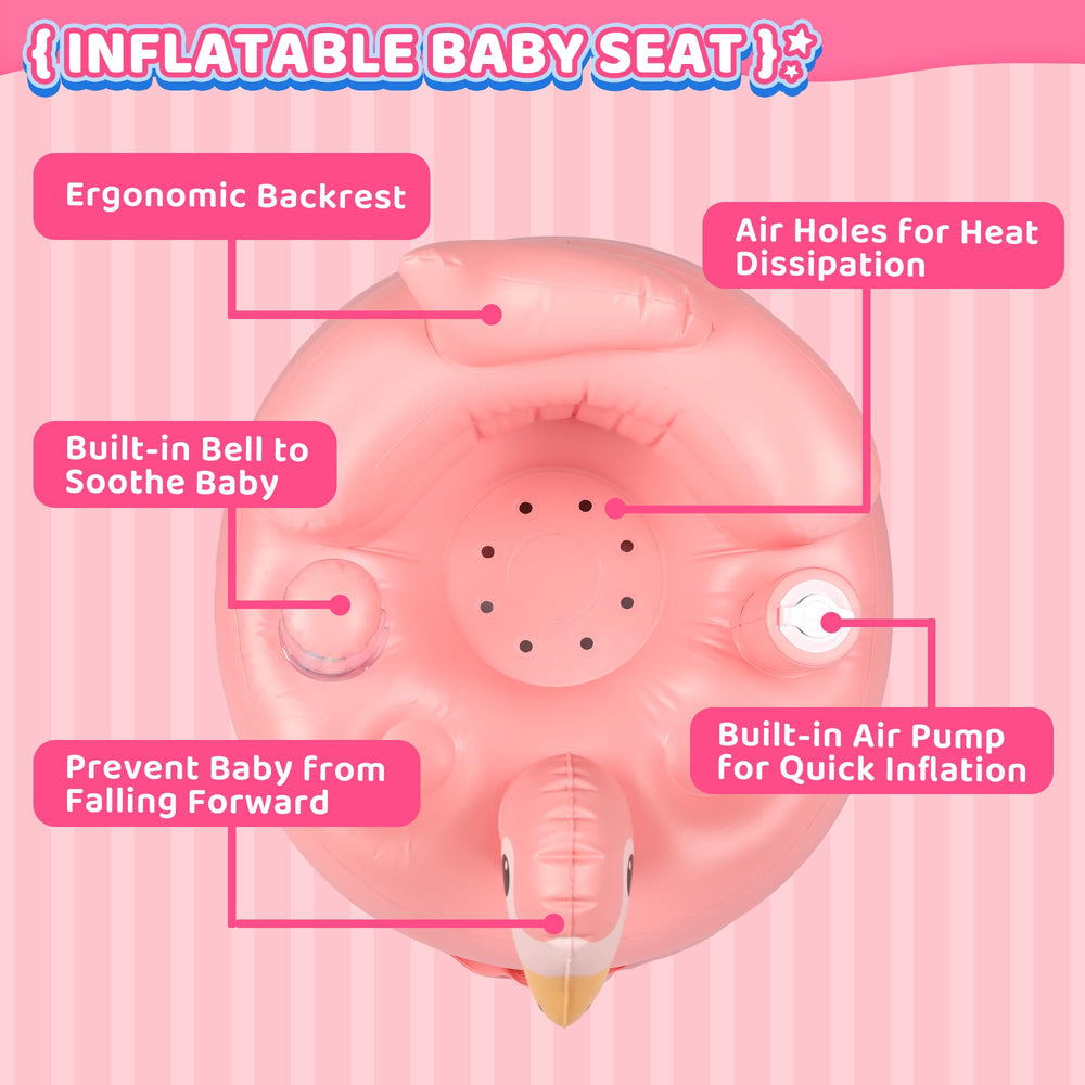 InflateFly baby seat bells close-up showing tinkling sounds for sensory play.