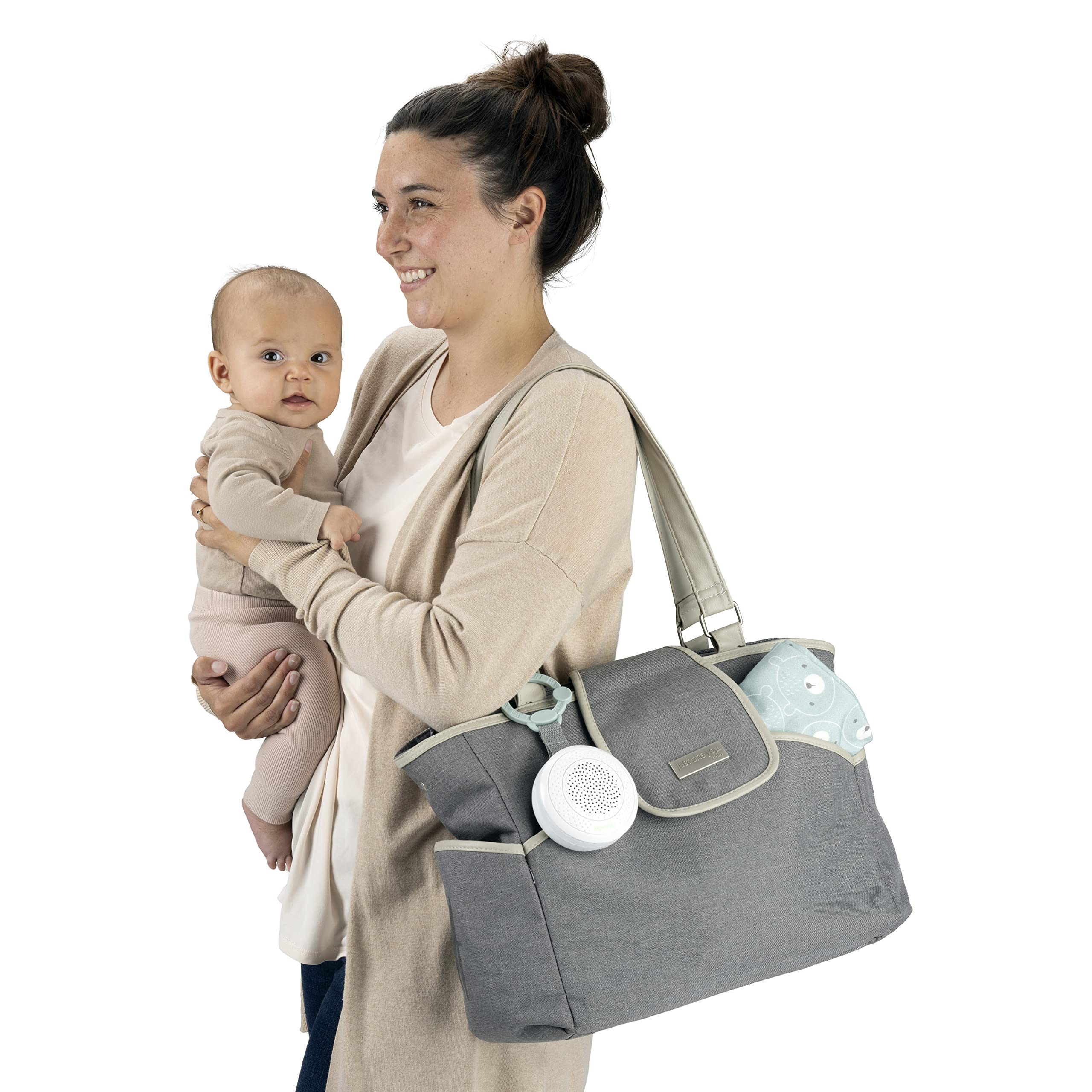 USB-rechargeable Pock-a-Bye soother shown charging for uninterrupted soothing sessions.