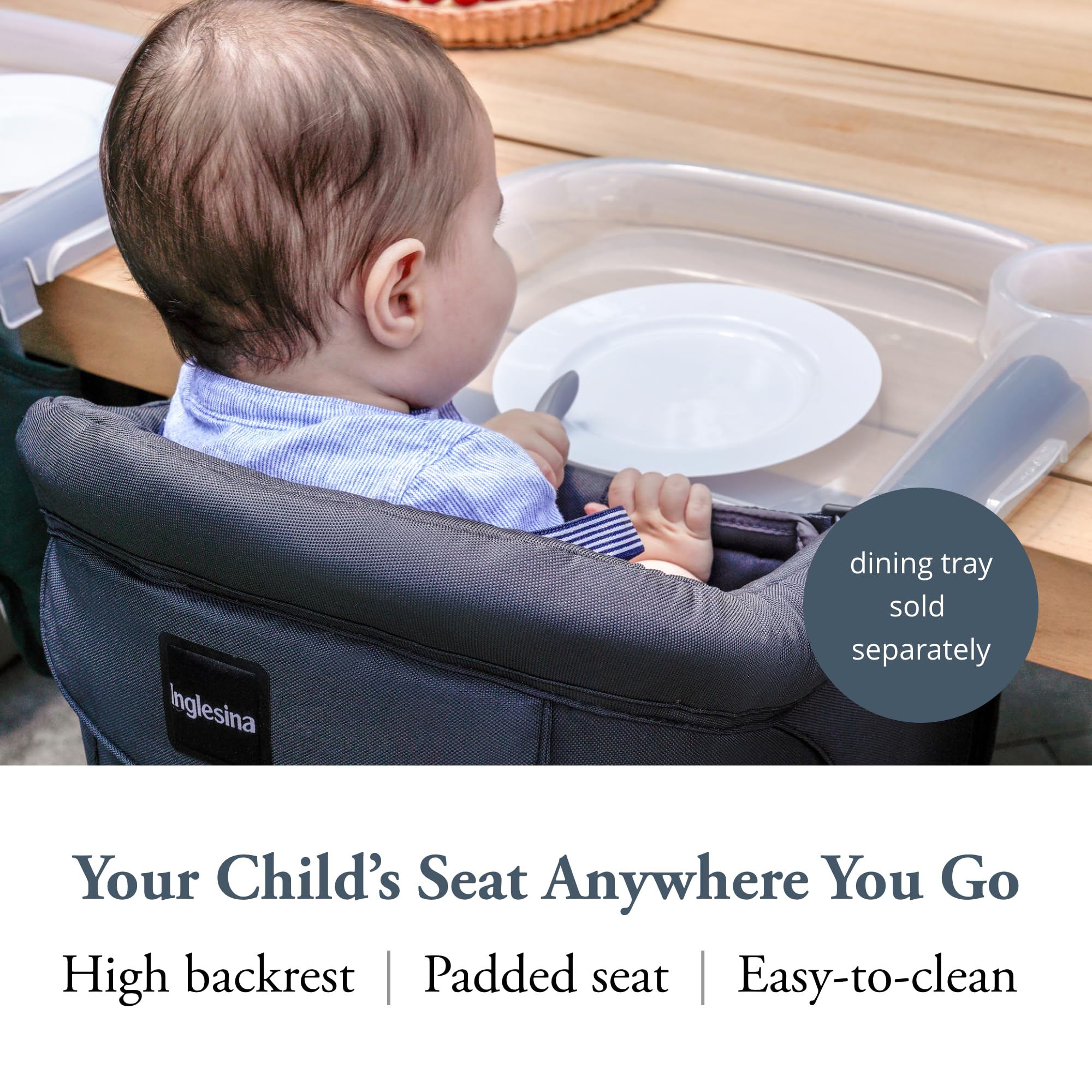 Inglesina Fast Table Chair attached to a table for stable dining surfaces.