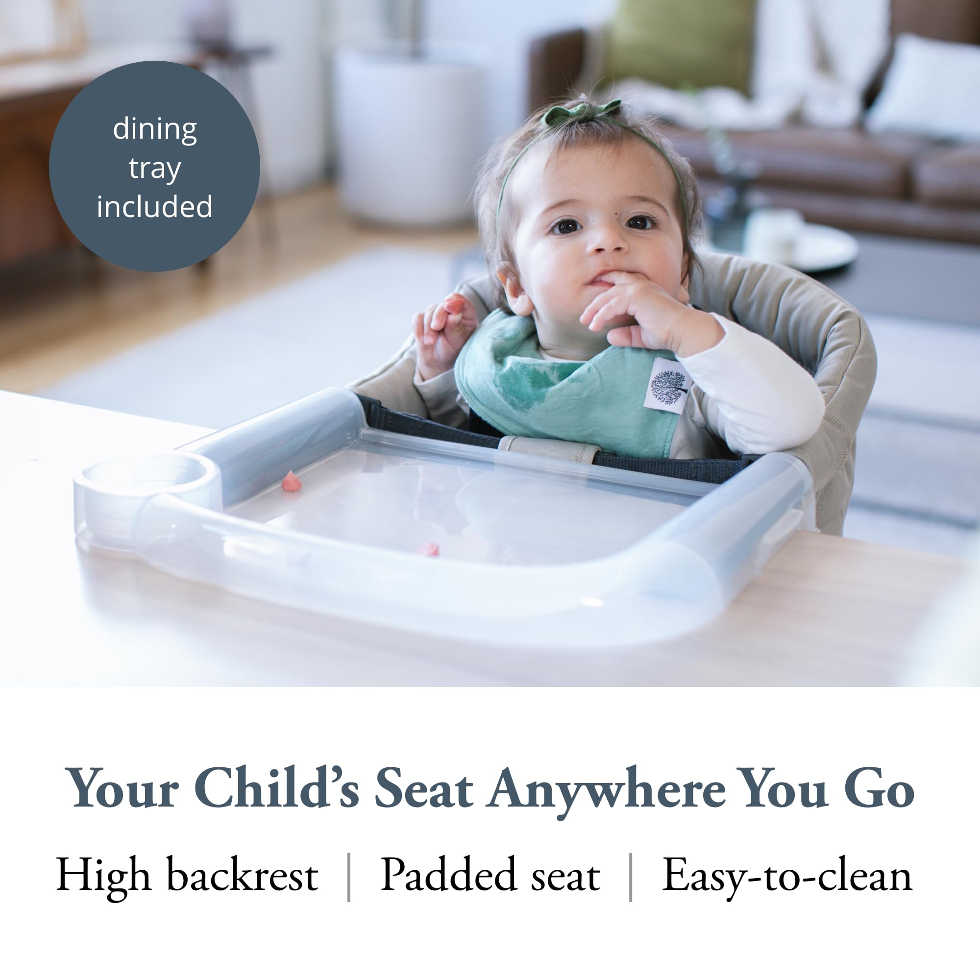Inglesina Fast Table Chair cream with dining tray attached for mess-free family meals