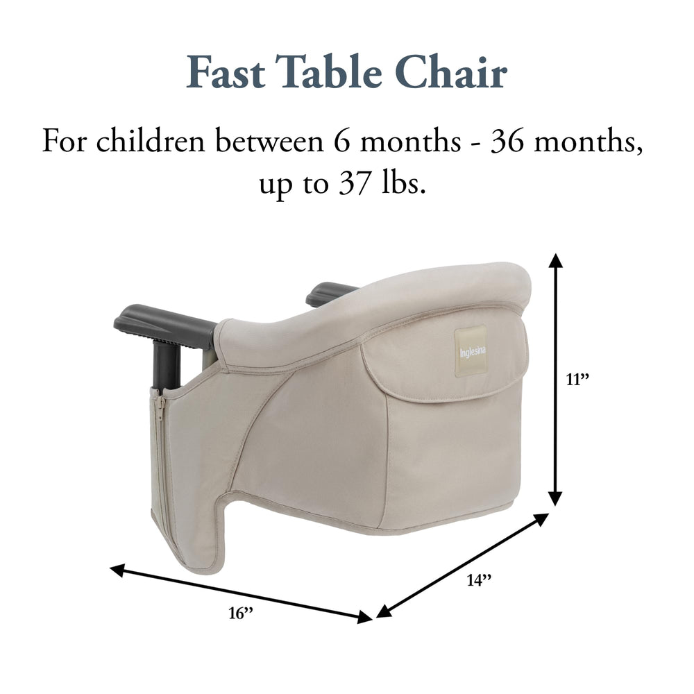 Inglesina Fast Table Chair Cream high backrest and padding for comfortable seating.