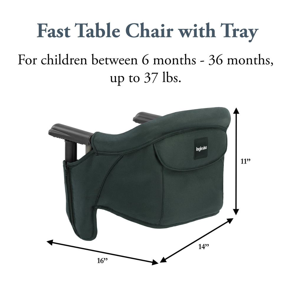 Compact Inglesina chair folds for travel and restaurant use.