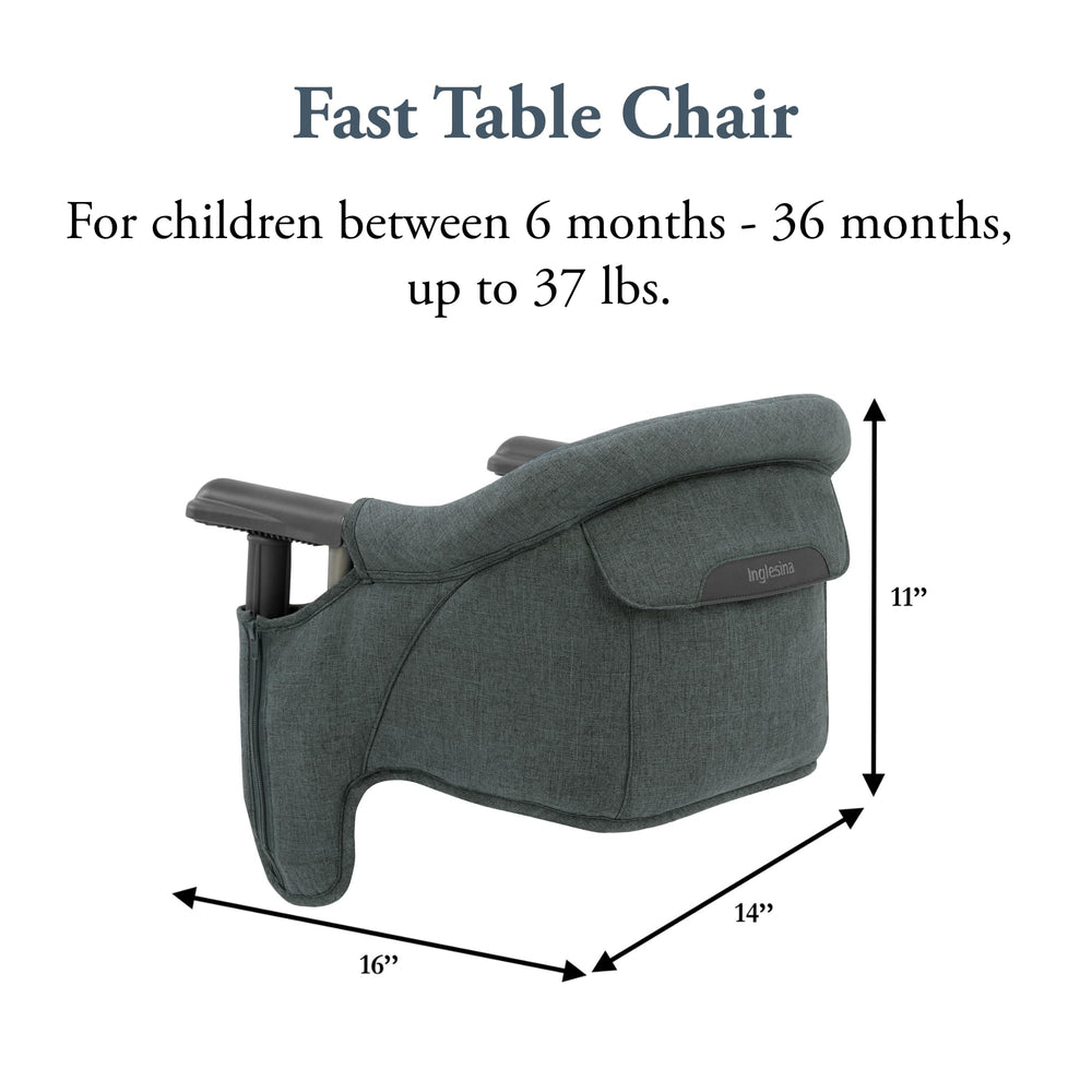 Inglesina Fast Table Chair high backrest supports comfortable table seating.