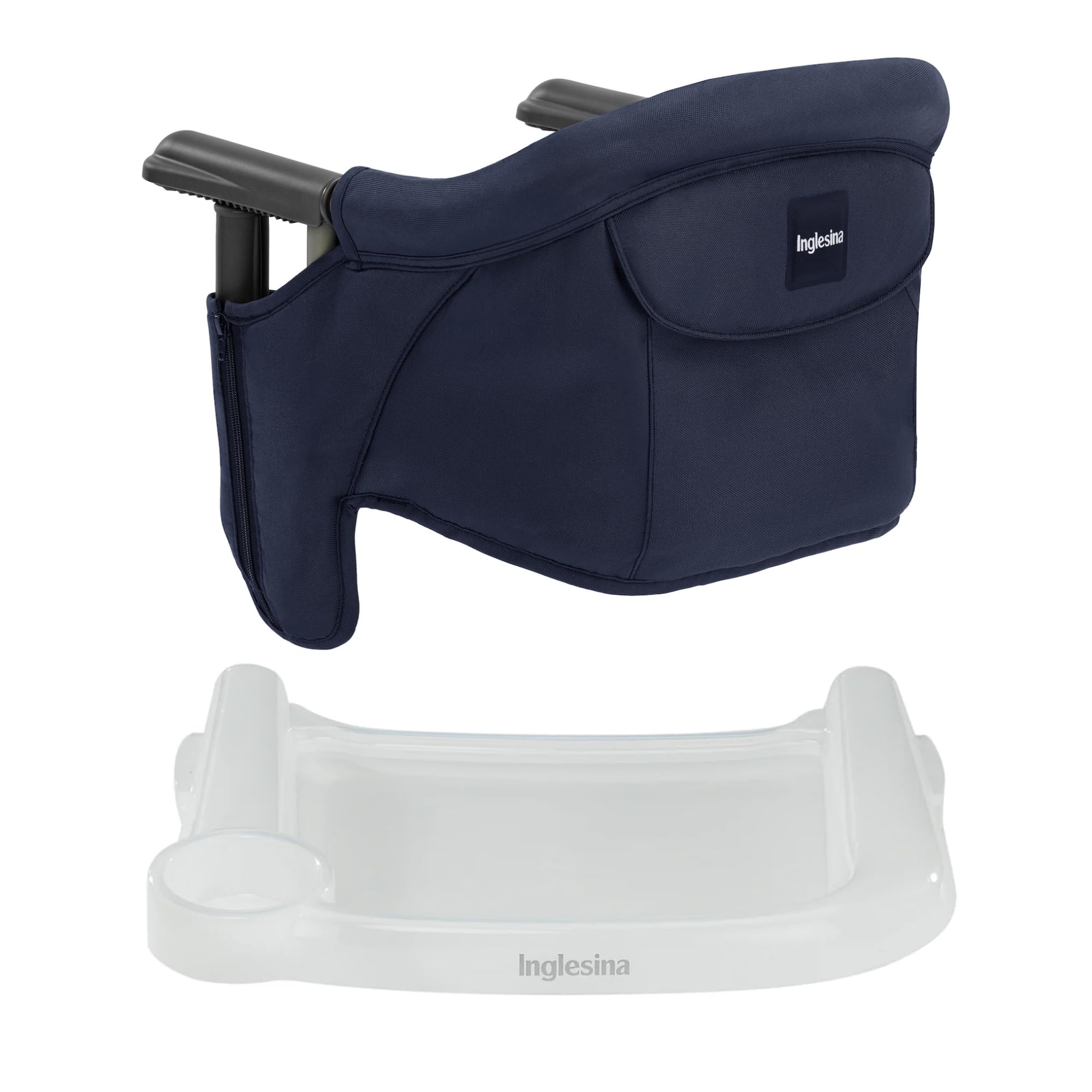 Inglesina Fast Table Chair navy folded for easy travel and storage