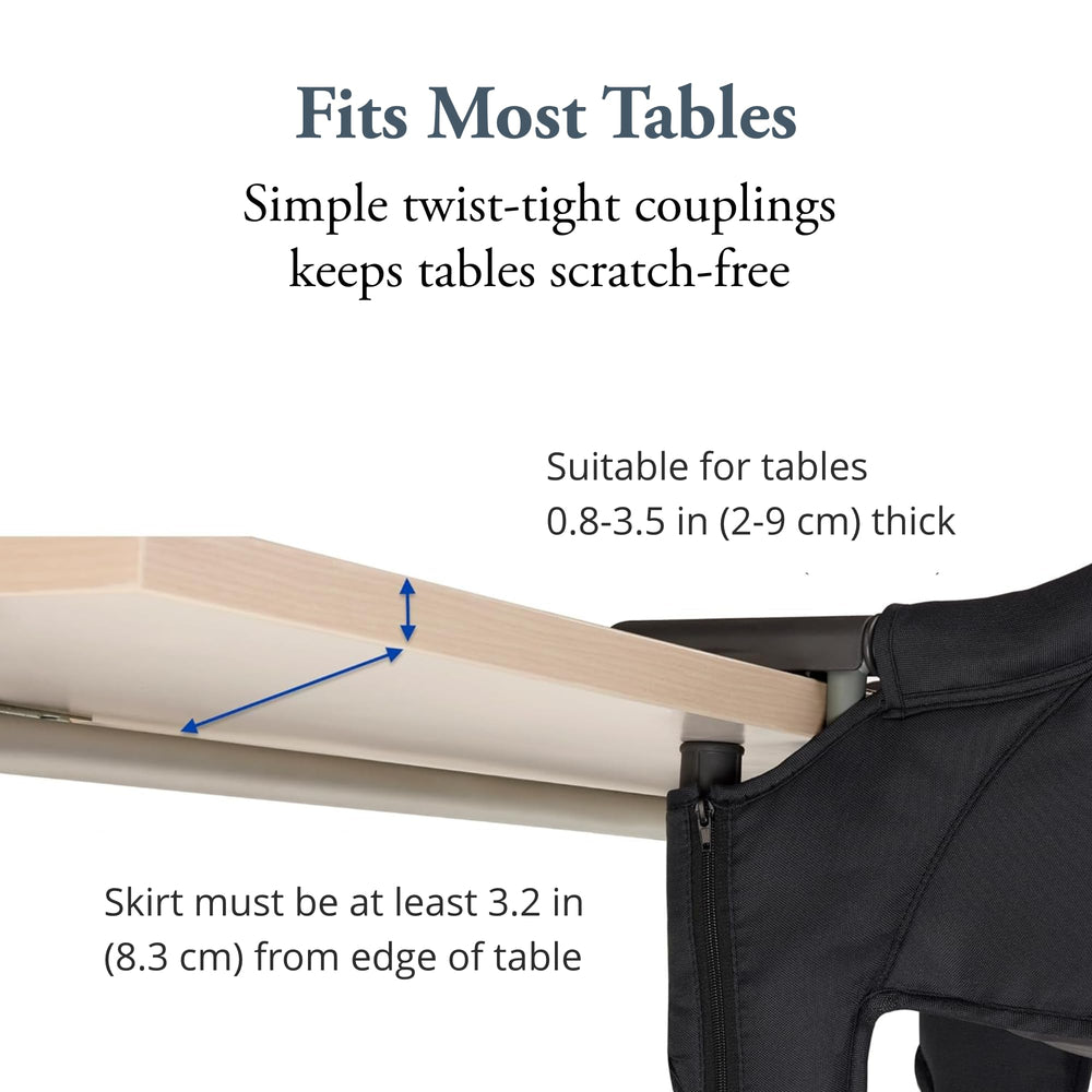 Inglesina Fast Table Chair Navy three-point harness for baby safety.