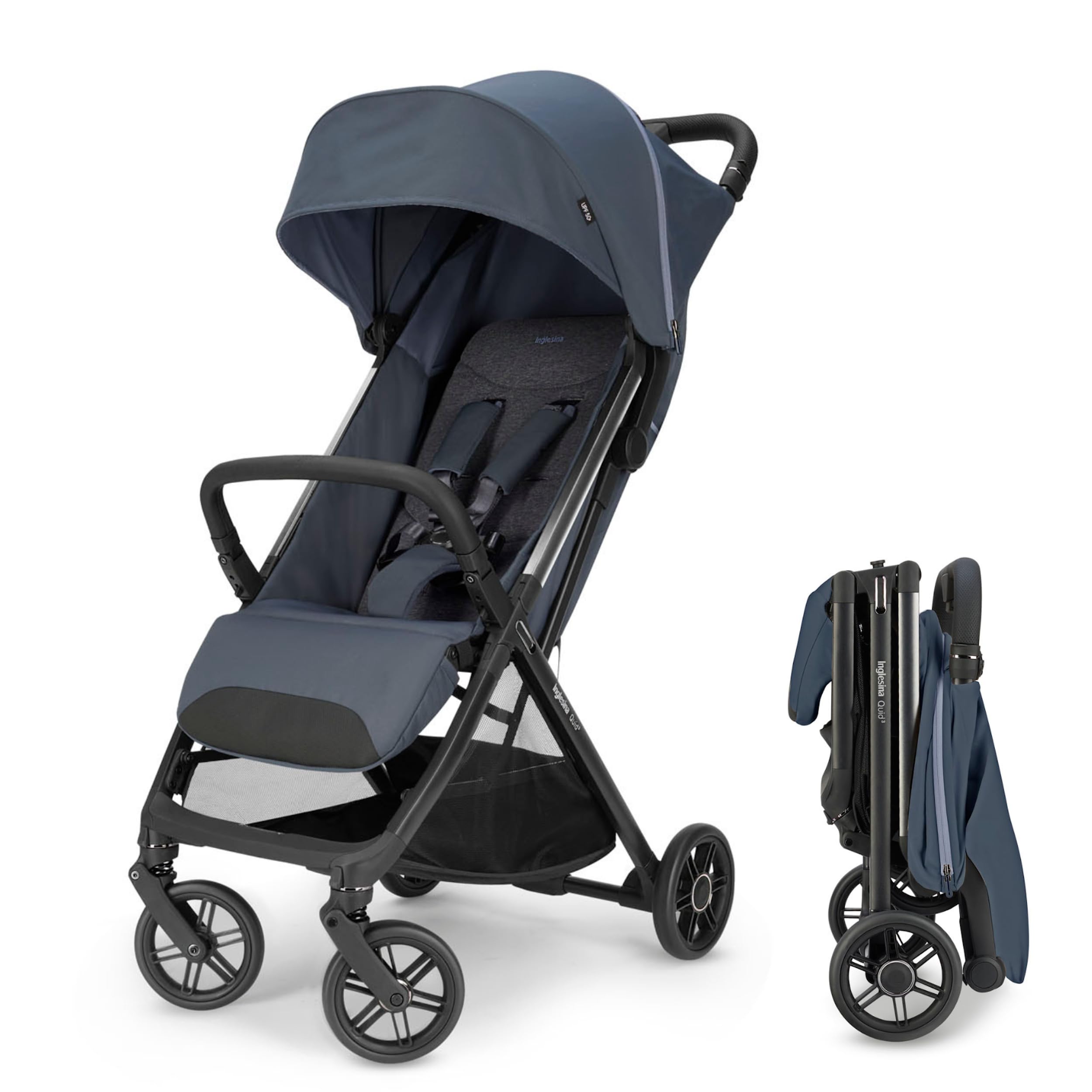 Inglesina Quid³ astral blue reclining seat for nap-friendly strolls.