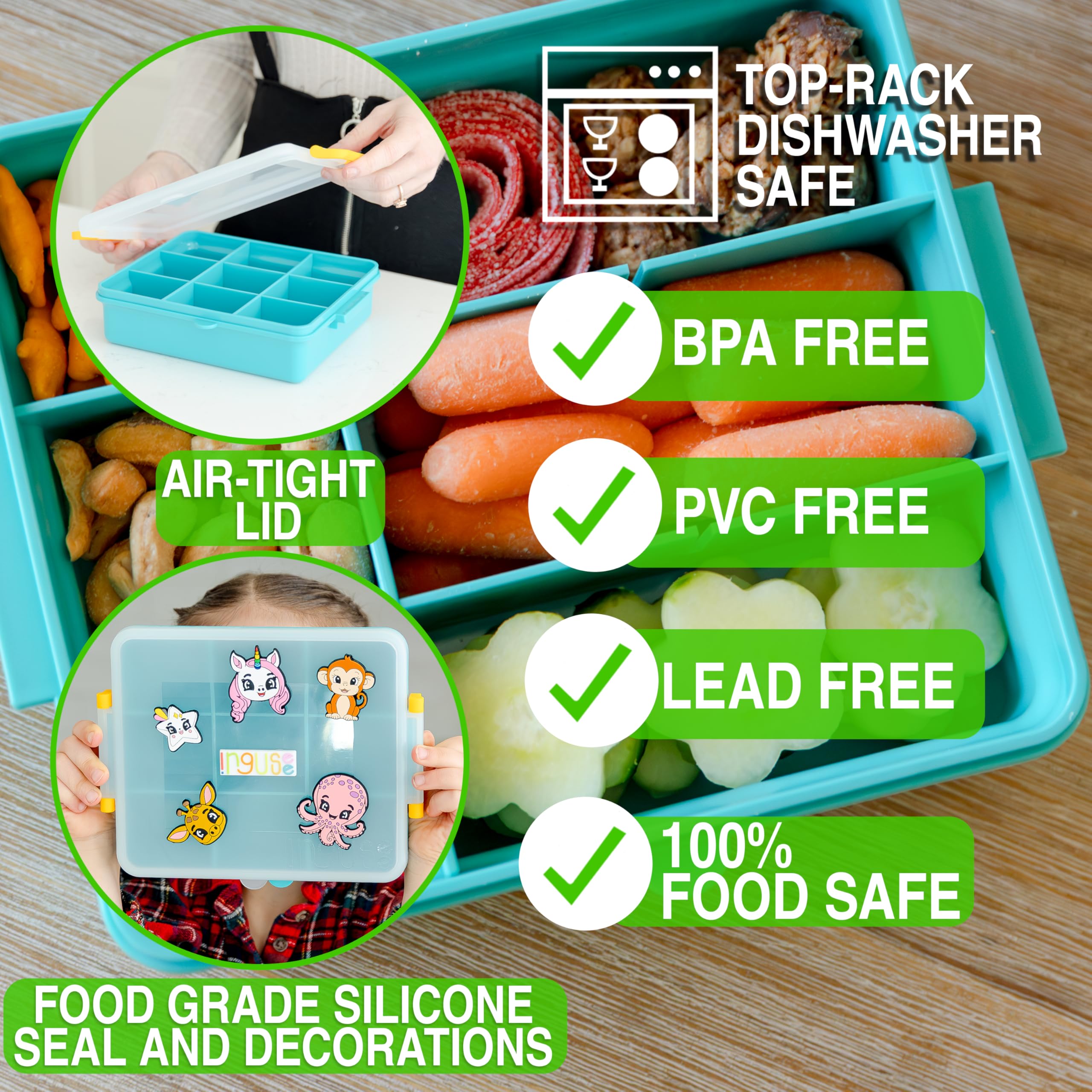 INGUSEE travel snack box airtight lid helps keep snacks fresh on the go.
