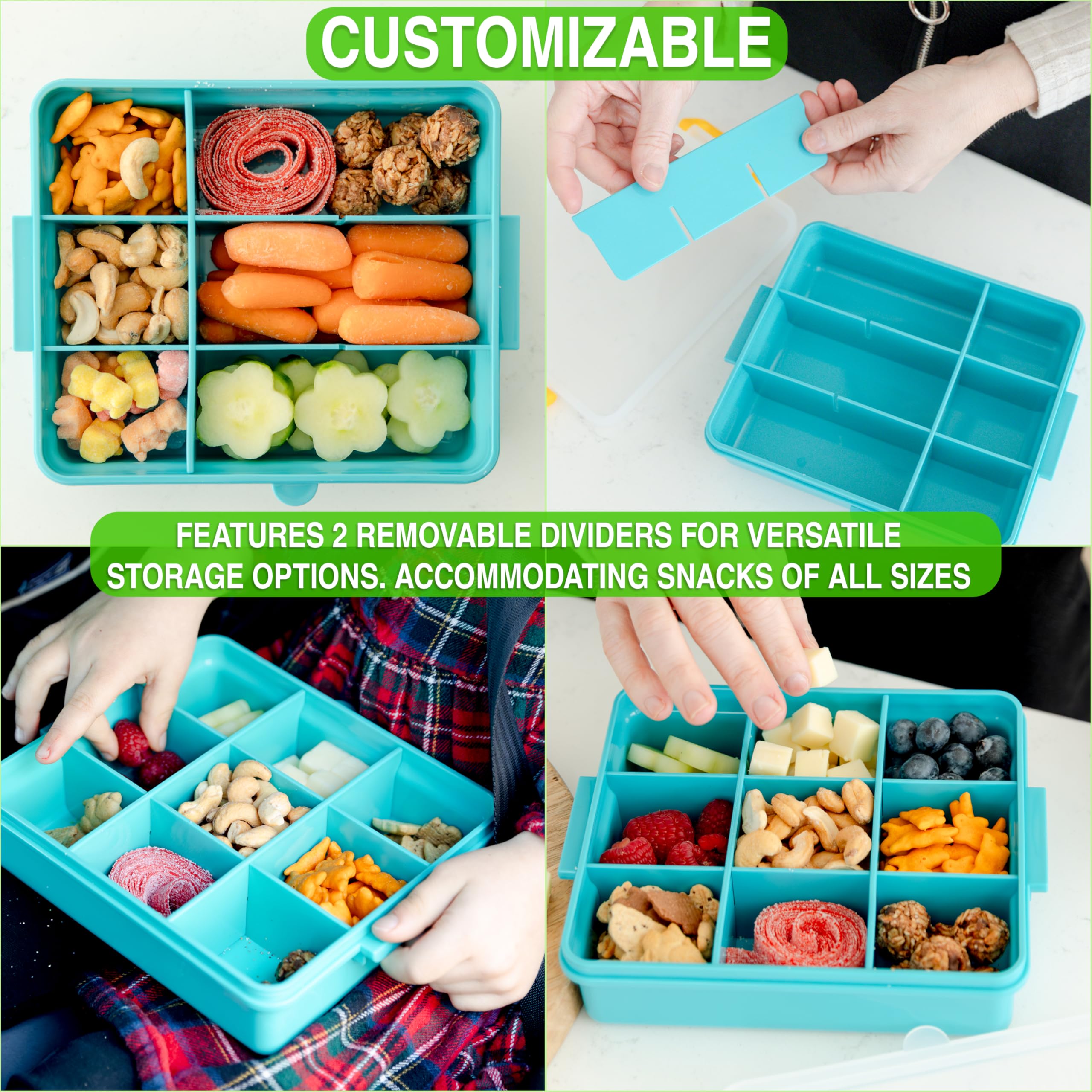 INGUSEE travel snack box compact dimensions fit backpacks and lunch bags.