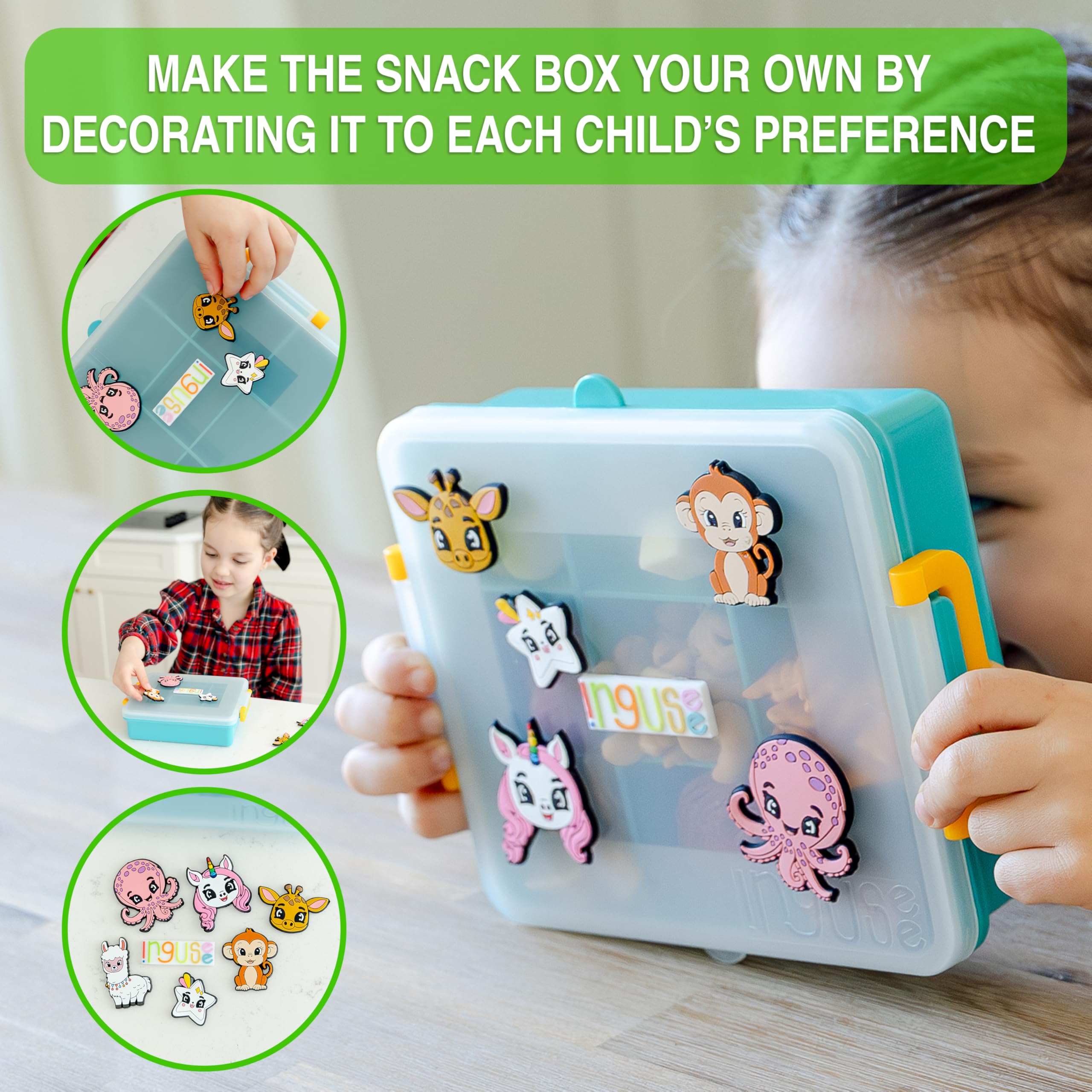 INGUSEE travel snack box nine compartments organize snacks efficiently.