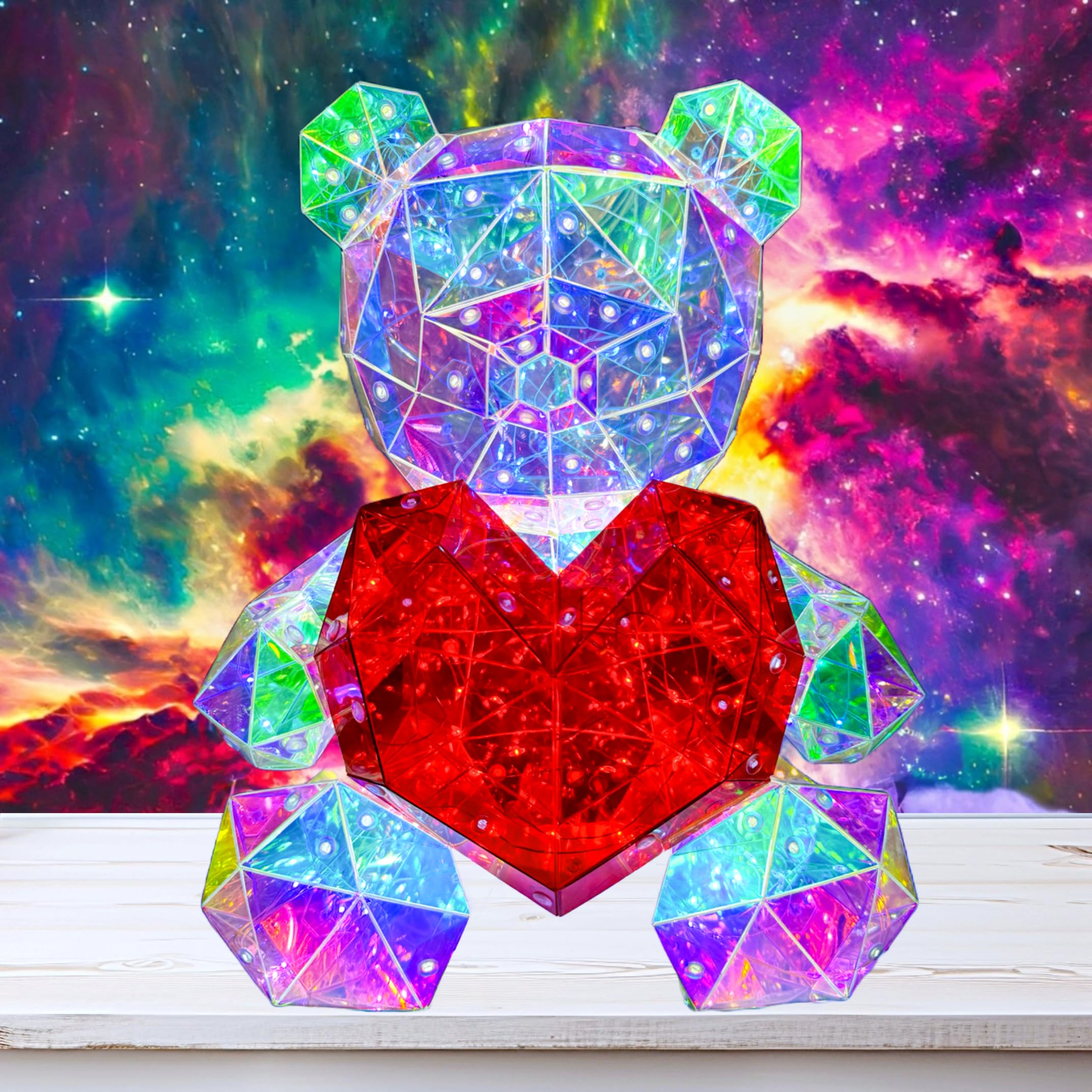 In His Name LED teddy bear night light with red heart glows softly in kids’ room