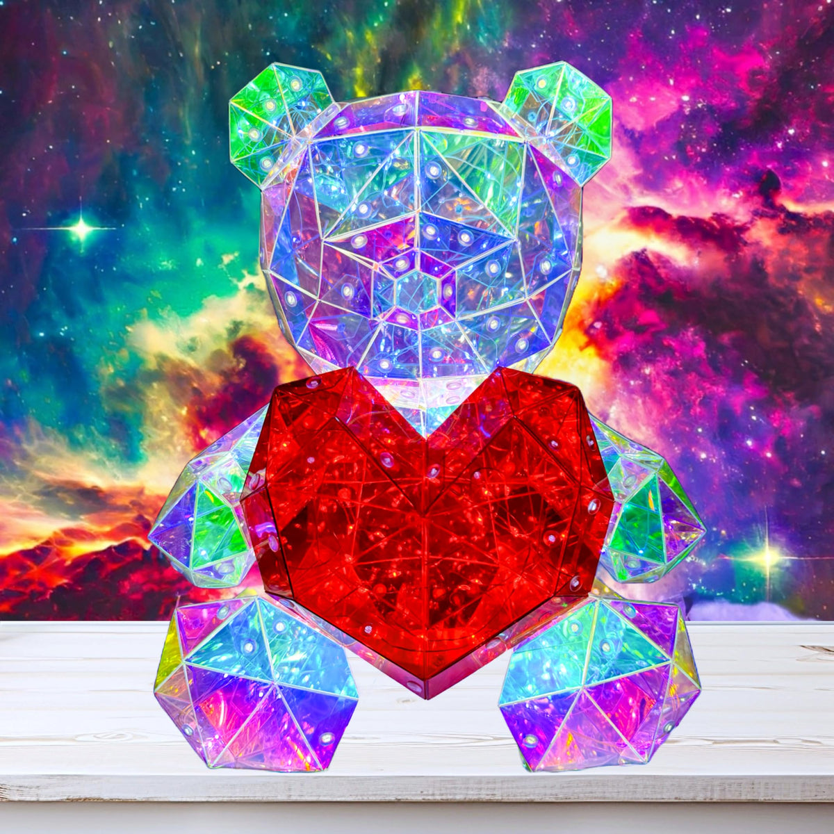 In His Name LED teddy bear night light with red heart glows softly in kids’ room