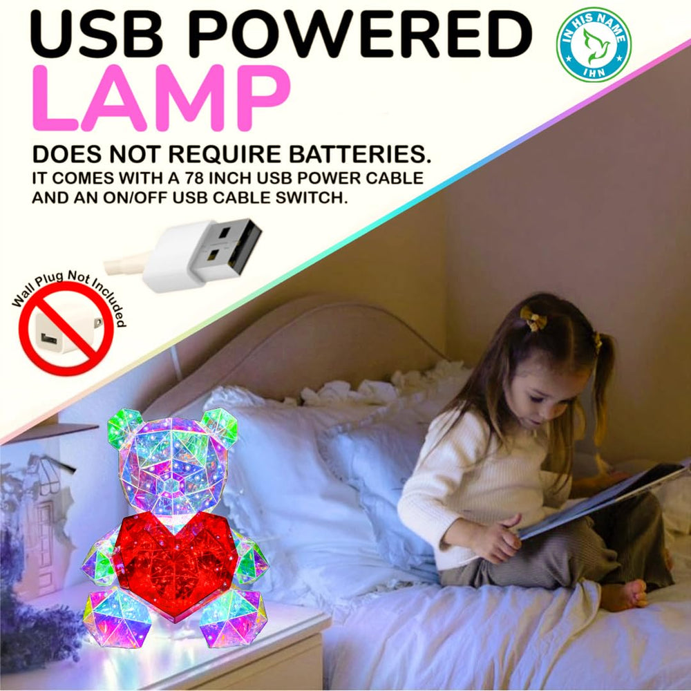 In His Name USB-powered teddy bear lamp for easy bedside use