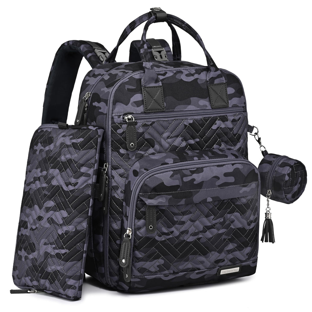 iniuniu diaper bag backpack camo with wide opening for easy packing and access.