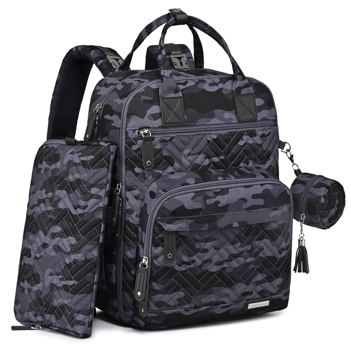 iniuniu diaper bag backpack camo with wide opening for easy packing and access.
