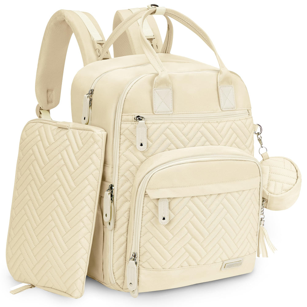 iniuniu diaper bag backpack off-white front view showing travel-ready design