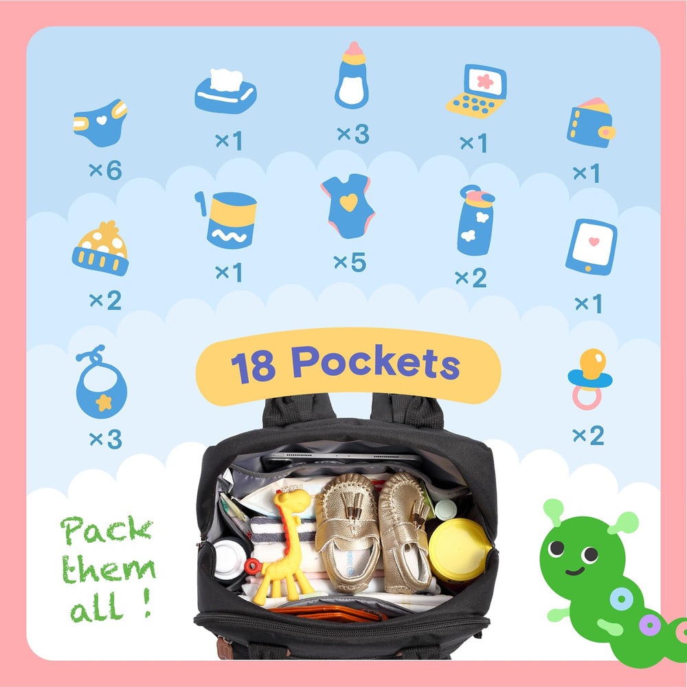iniuniu Diaper Bag Backpack cushioned shoulder straps for comfortable carrying.
