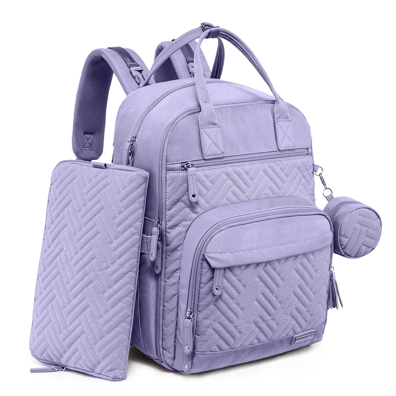 iniuniu diaper bag backpack taro purple front view highlights spacious storage for on-the-go organizing.