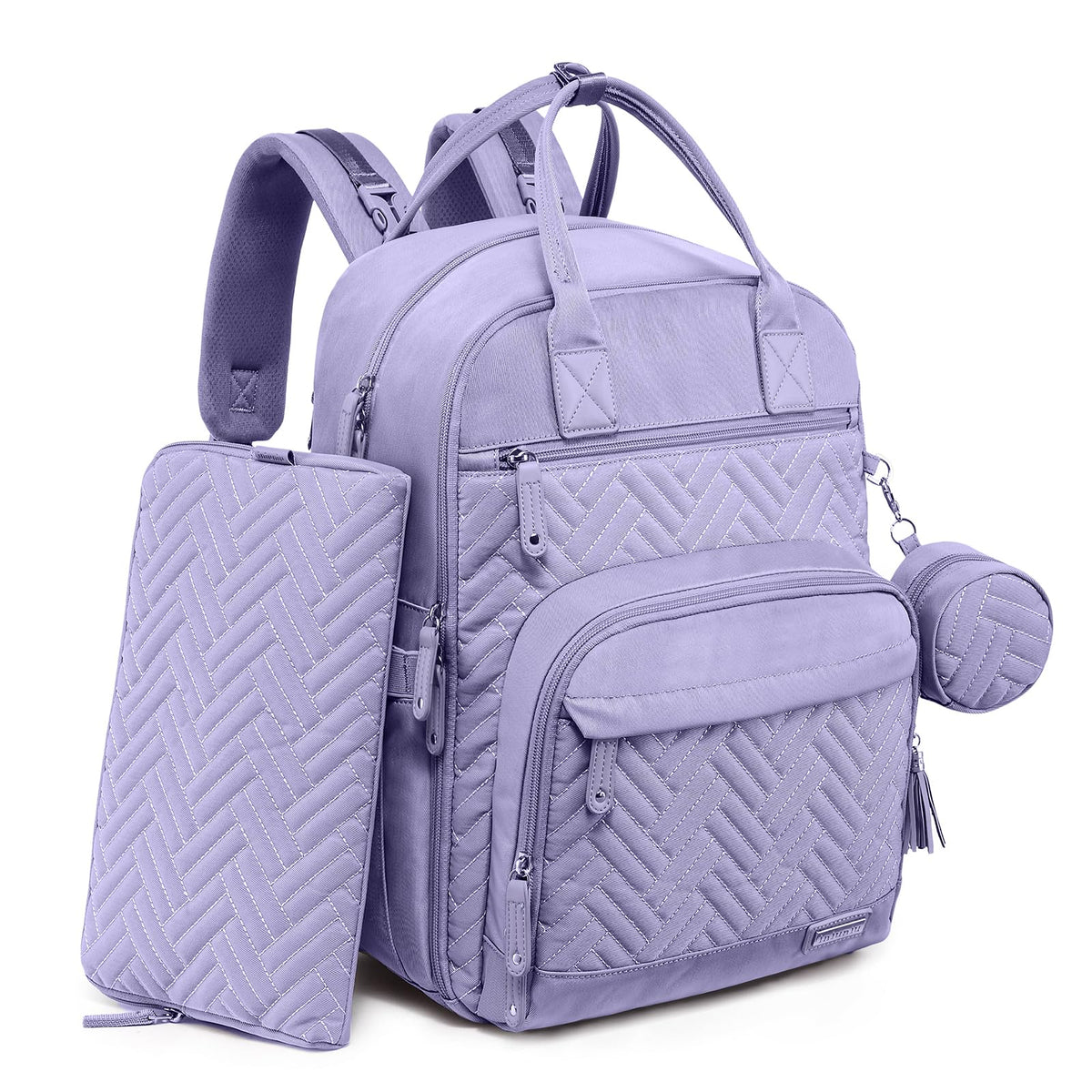 iniuniu diaper bag backpack taro purple front view highlights spacious storage for on-the-go organizing.
