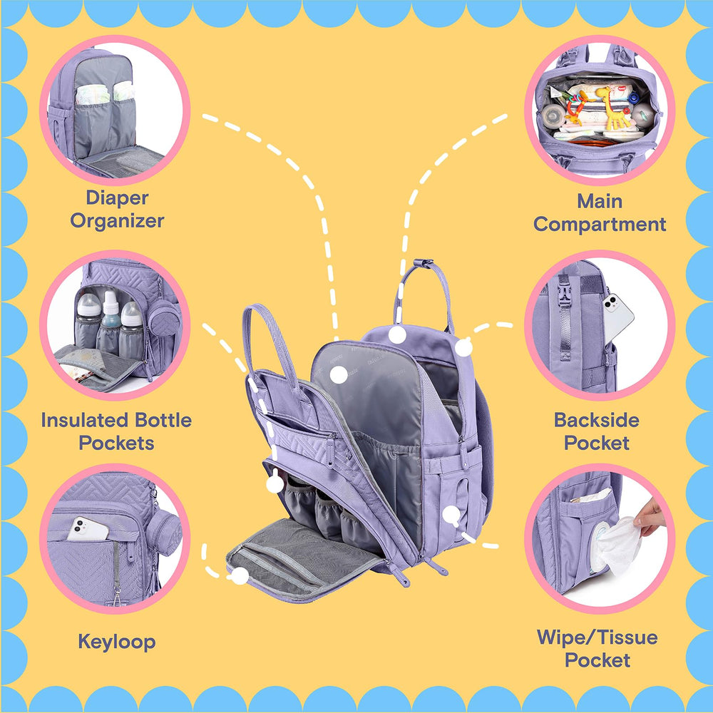 iniuniu diaper bag pacifier case and zip pocket keeps essentials within reach.