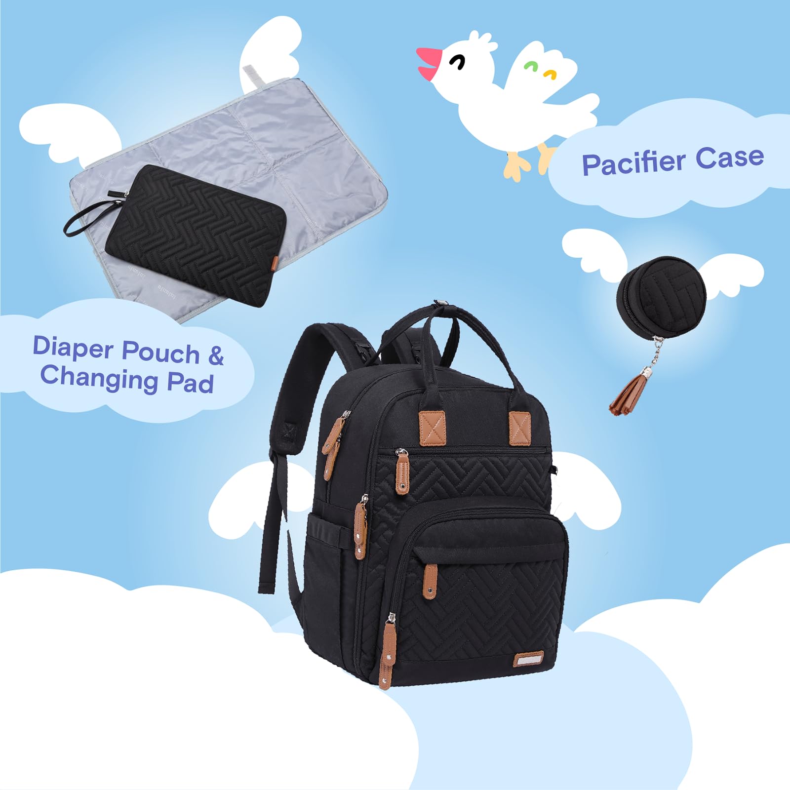 iniuniu Diaper Pouch with changing pad inside supports mess-free on-the-go care.