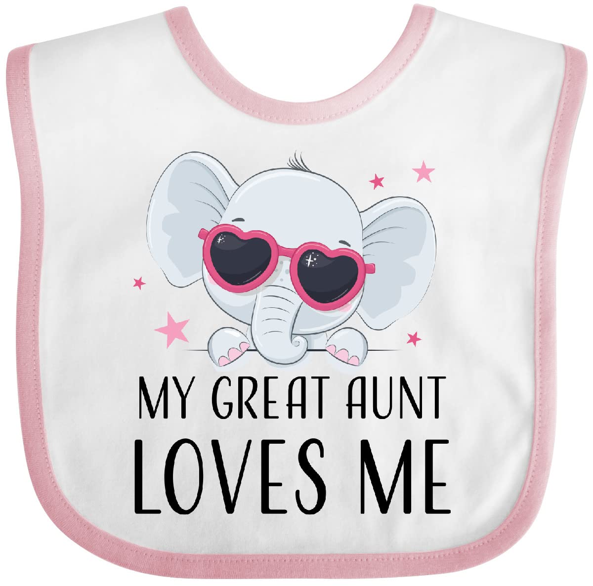 Inktastic elephant bib in white and pink with soft cotton for baby mealtime comfort.