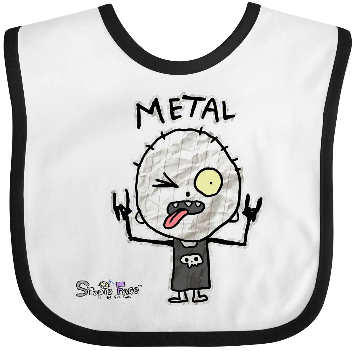 Inktastic metal-face baby bib protects outfits during meals.